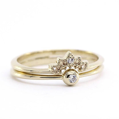 curved diamond wedding band, Curved Wedding Band, Diamond Wedding Set, Crown Ring Diamond, Engagement Ring Set, Nesting Rings, Curved Band - NOOI JEWELRY