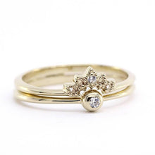 Load image into Gallery viewer, curved diamond wedding band, Curved Wedding Band, Diamond Wedding Set, Crown Ring Diamond, Engagement Ring Set, Nesting Rings, Curved Band - NOOI JEWELRY