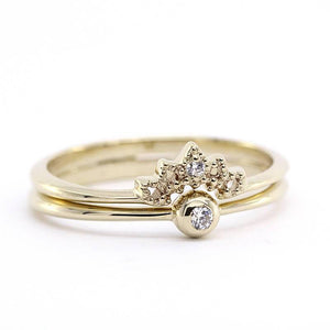 curved diamond wedding band, Curved Wedding Band, Diamond Wedding Set, Crown Ring Diamond, Engagement Ring Set, Nesting Rings, Curved Band - NOOI JEWELRY