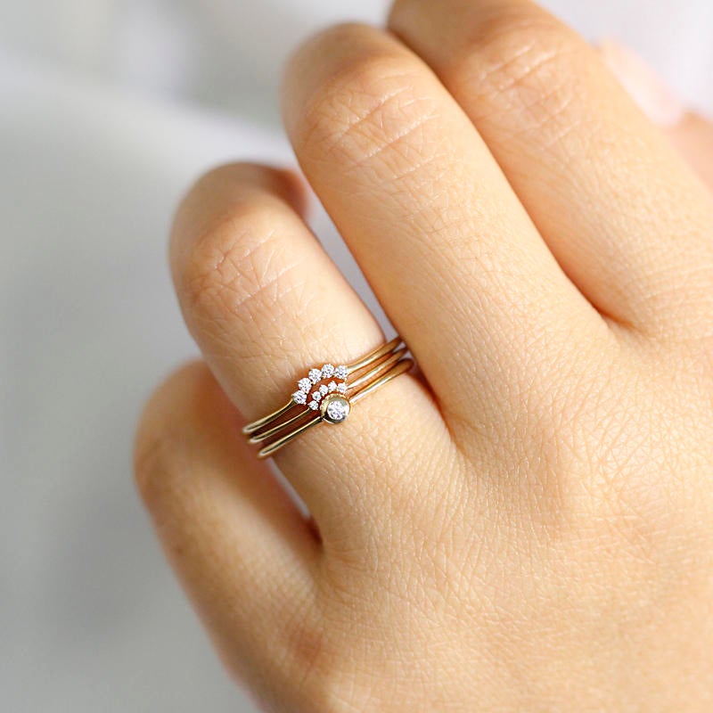 Nesting Rings, Wedding Set Rings, Curved Wedding Band, Wedding Set Ring, Crown Ring, Engagement Ring, Wedding Diamond Ring, Bridal Set - NOOI JEWELRY