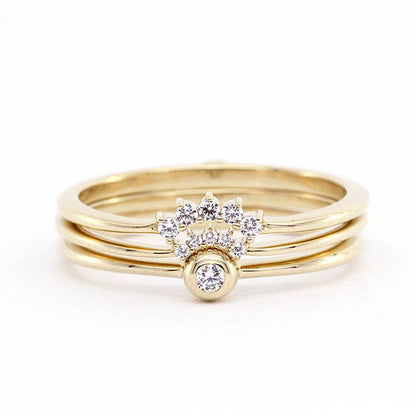 Nesting Rings, Wedding Set Rings, Curved Wedding Band, Wedding Set Ring, Crown Ring, Engagement Ring, Wedding Diamond Ring, Bridal Set - NOOI JEWELRY