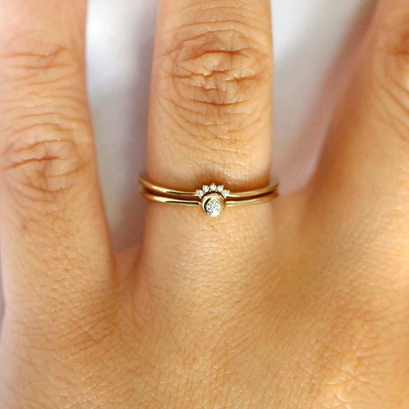 Crown Ring, Wedding Ring Set, Curved Wedding Band, Diamond Wedding Set, Wedding Ring, Engagement Ring, Engagement Ring Set, Nesting Rings - NOOI JEWELRY
