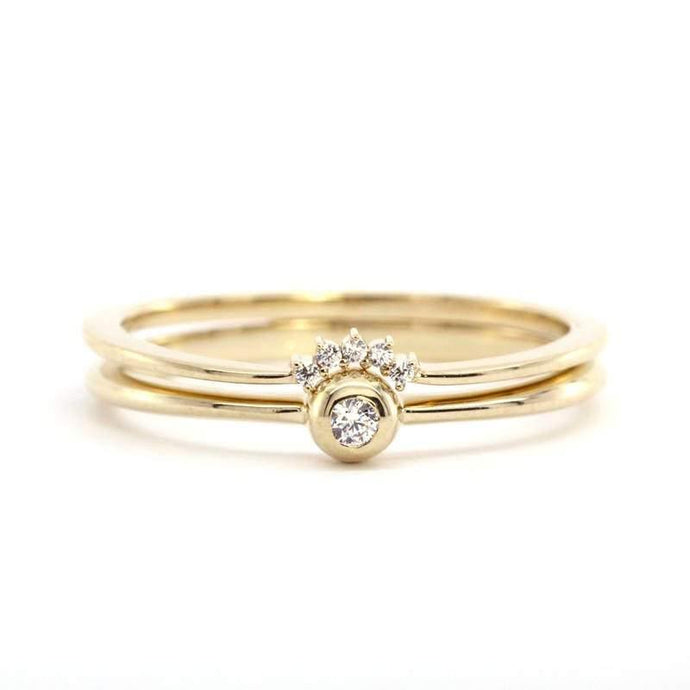 Crown Ring, Wedding Ring Set, Curved Wedding Band, Diamond Wedding Set, Wedding Ring, Engagement Ring, Engagement Ring Set, Nesting Rings - NOOI JEWELRY