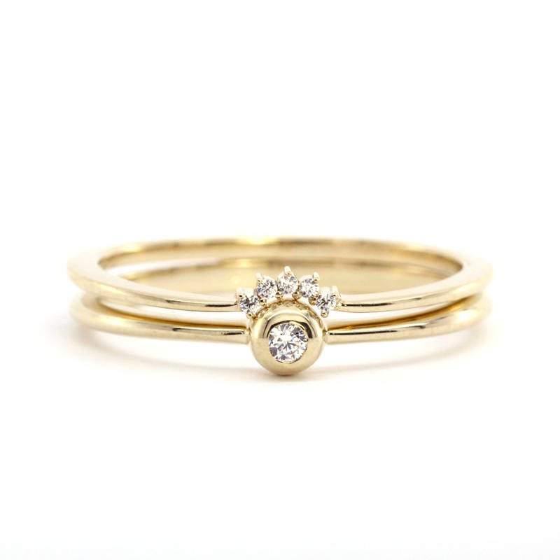 Crown Ring, Wedding Ring Set, Curved Wedding Band, Diamond Wedding Set, Wedding Ring, Engagement Ring, Engagement Ring Set, Nesting Rings - NOOI JEWELRY
