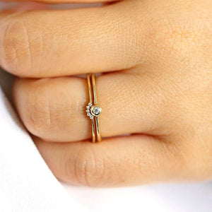 Crown Ring, Wedding Ring Set, Curved Wedding Band, Diamond Wedding Set, Wedding Ring, Engagement Ring, Engagement Ring Set, Nesting Rings - NOOI JEWELRY