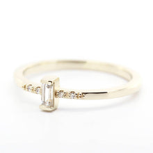 Load image into Gallery viewer, simple baguette ring with side stones | white topaz and diamond engagement ring - NOOI JEWELRY