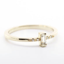 Load image into Gallery viewer, simple baguette ring with side stones | white topaz and diamond engagement ring - NOOI JEWELRY