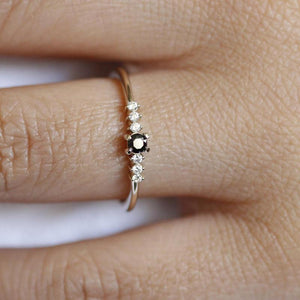 Cluster Engagement Ring, Black Diamond Engagement ring, 18k Gold Ring, Dainty Ring, Black Engagement Ring,Symmetric Ring, Black Diamond Ring - NOOI JEWELRY