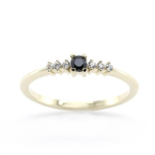 Cluster Engagement Ring, Black Diamond Engagement ring, 18k Gold Ring, Dainty Ring, Black Engagement Ring,Symmetric Ring, Black Diamond Ring - NOOI JEWELRY