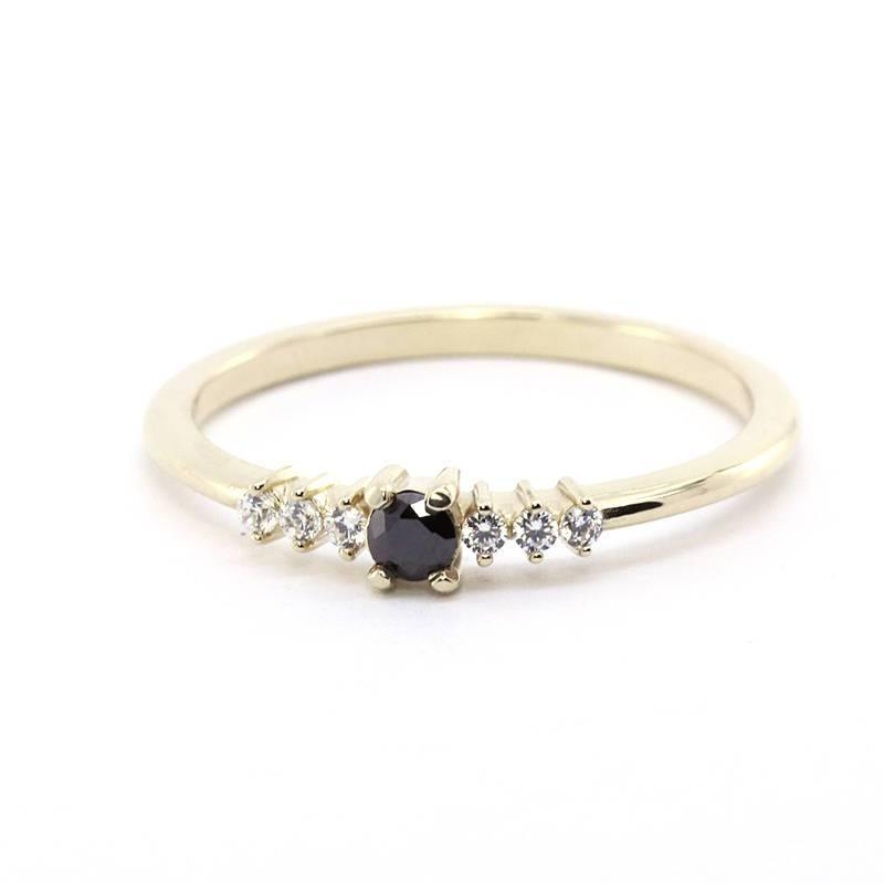 Cluster Engagement Ring, Black Diamond Engagement ring, 18k Gold Ring, Dainty Ring, Black Engagement Ring,Symmetric Ring, Black Diamond Ring - NOOI JEWELRY
