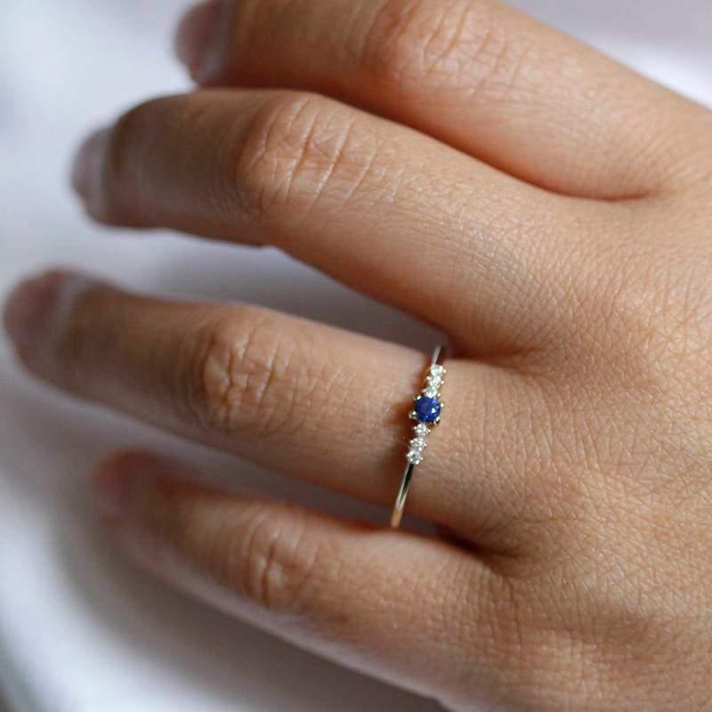 Cluster Ring Engagement Ring, Cluster Sapphire Ring, Blue Sapphire Engagement Ring, Blue Sapphire and Diamonds Ring, September Birthstone - NOOI JEWELRY