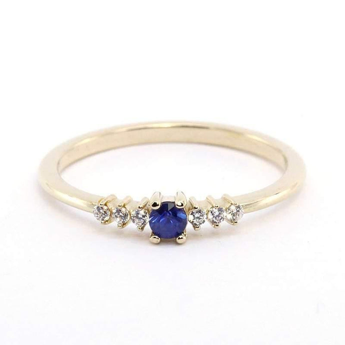 Cluster Ring Engagement Ring, Cluster Sapphire Ring, Blue Sapphire Engagement Ring, Blue Sapphire and Diamonds Ring, September Birthstone - NOOI JEWELRY