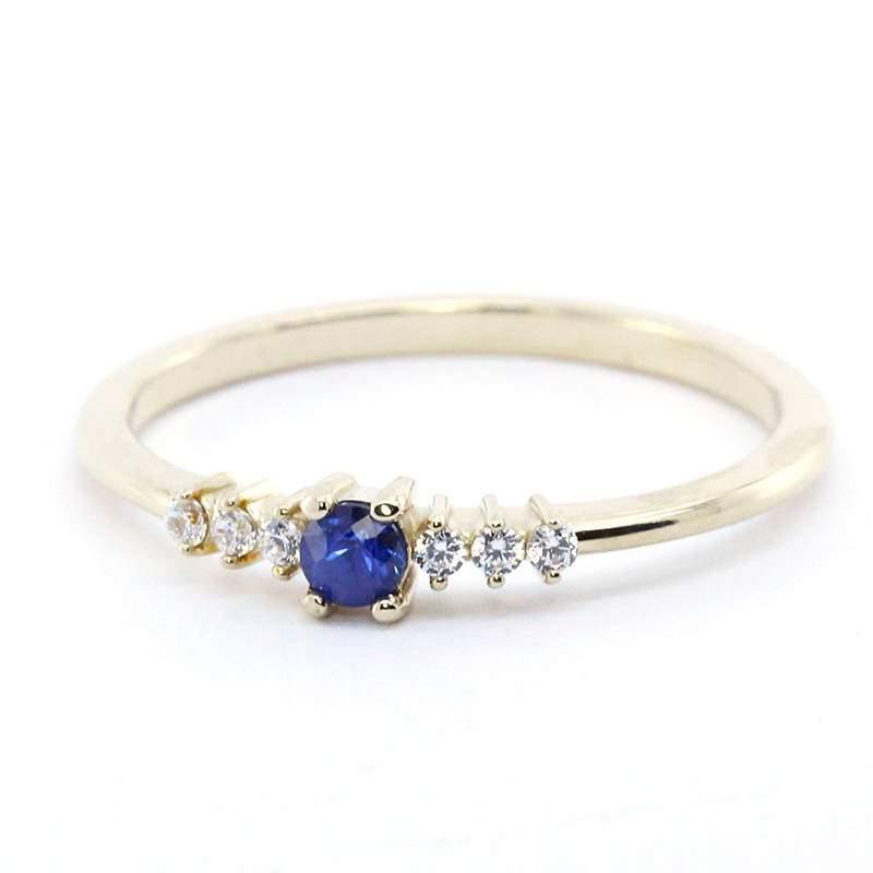 Cluster Ring Engagement Ring, Cluster Sapphire Ring, Blue Sapphire Engagement Ring, Blue Sapphire and Diamonds Ring, September Birthstone - NOOI JEWELRY