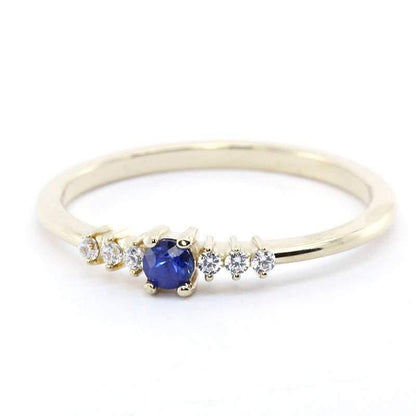 Cluster Ring Engagement Ring, Cluster Sapphire Ring, Blue Sapphire Engagement Ring, Blue Sapphire and Diamonds Ring, September Birthstone - NOOI JEWELRY