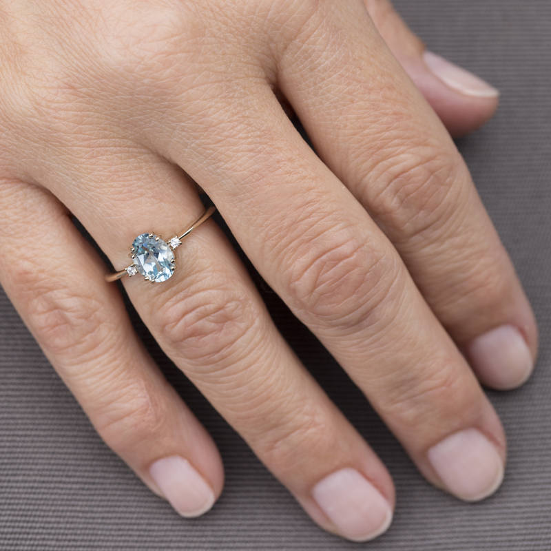 Oval engagement ring topaz and diamonds, cluster ring sky blue topaz - NOOI JEWELRY