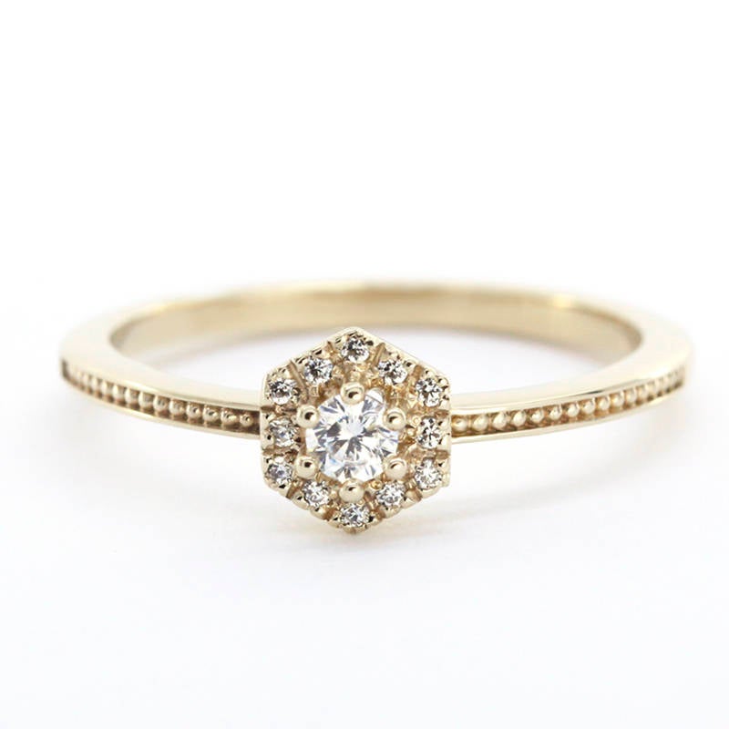 Hexagonal halo engagement ring | diamond engagement rings hexagon - NOOI JEWELRY