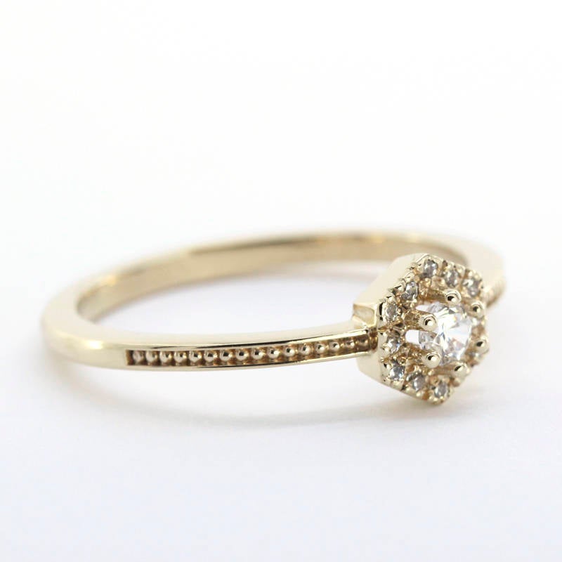Hexagonal halo engagement ring | diamond engagement rings hexagon - NOOI JEWELRY