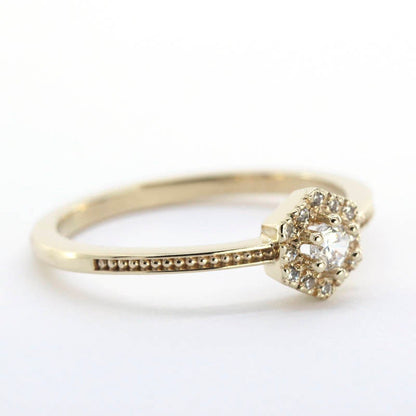 Hexagonal halo engagement ring | diamond engagement rings hexagon - NOOI JEWELRY