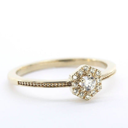 Hexagonal halo engagement ring | diamond engagement rings hexagon - NOOI JEWELRY