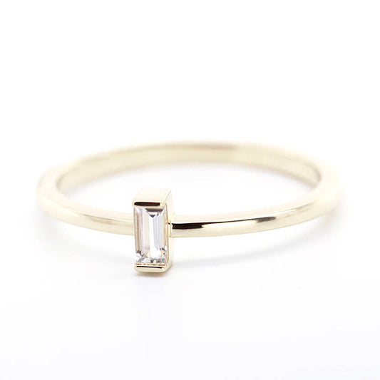 small baguette engagement ring, white topaz engagement rings simple - NOOI JEWELRY