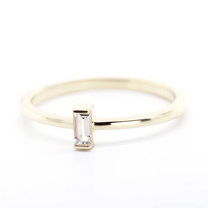small baguette engagement ring, white topaz engagement rings simple - NOOI JEWELRY
