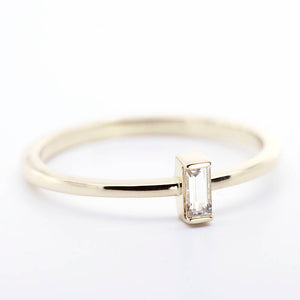 small baguette engagement ring, white topaz engagement rings simple - NOOI JEWELRY