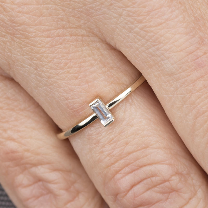 small baguette engagement ring, white topaz engagement rings simple - NOOI JEWELRY