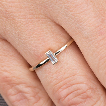 small baguette engagement ring, white topaz engagement rings simple - NOOI JEWELRY
