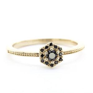 hexagonal engagement ring, Black diamond ring, Promise Ring, cluster Ring, Halo Diamond Ring, Cluster Ring  black   Diamonds, cluster ring - NOOI JEWELRY