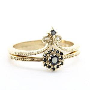 engagement ring, hexagonal ring, wedding band curved, black diamond engagement ring, diamond ring, wedding ring set, diamond, wedding ring - NOOI JEWELRY