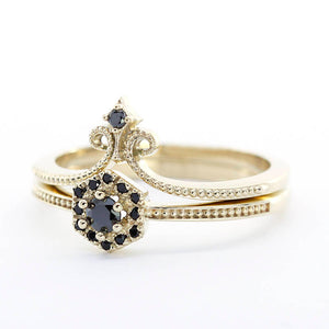 engagement ring, hexagonal ring, wedding band curved, black diamond engagement ring, diamond ring, wedding ring set, diamond, wedding ring - NOOI JEWELRY