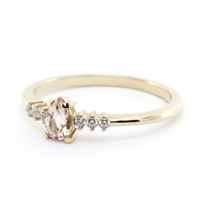 tear drop engagement ring, pear shaped morganite and diamond engagement ring - NOOI JEWELRY