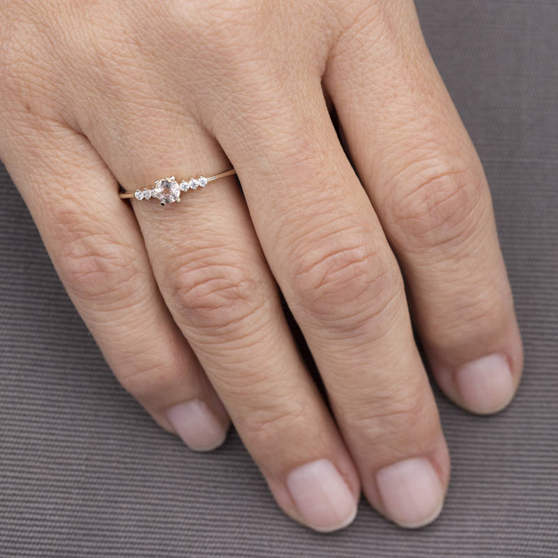 Morganite engagement ring with diamonds, 18k gold ring simple - NOOI JEWELRY