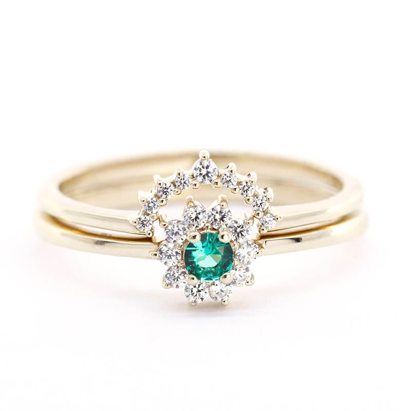 emerald ring engagement, emerald rings, emerald stacking ring, cluster ring engagement, engagement ring, crown wedding ring, wedding ring - NOOI JEWELRY