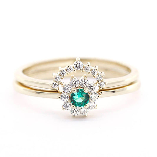emerald ring engagement, emerald rings, emerald stacking ring, cluster ring engagement, engagement ring, crown wedding ring, wedding ring - NOOI JEWELRY