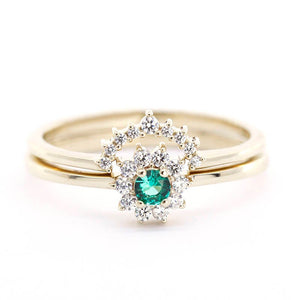 emerald ring engagement, emerald rings, emerald stacking ring, cluster ring engagement, engagement ring, crown wedding ring, wedding ring - NOOI JEWELRY