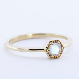 Moonstone Ring Hexagonal Ring, Gold Moonstone Ring Geometric Ring, Delicate Ring,Minimalist Ring,Promise Ring Stackable Ring,June Birthstone - NOOI JEWELRY