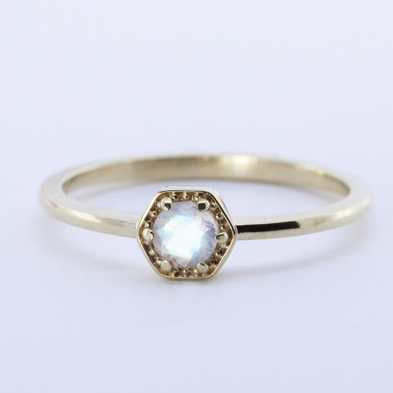 Moonstone Ring Hexagonal Ring, Gold Moonstone Ring Geometric Ring, Delicate Ring,Minimalist Ring,Promise Ring Stackable Ring,June Birthstone - NOOI JEWELRY