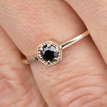 Load image into Gallery viewer, hexagon ring, black diamond ring, engagement ring, diamond ring, black diamond, gold ring, diamond engagement, promise ring, Delicate Ring - NOOI JEWELRY
