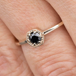 hexagon ring, black diamond ring, engagement ring, diamond ring, black diamond, gold ring, diamond engagement, promise ring, Delicate Ring - NOOI JEWELRY