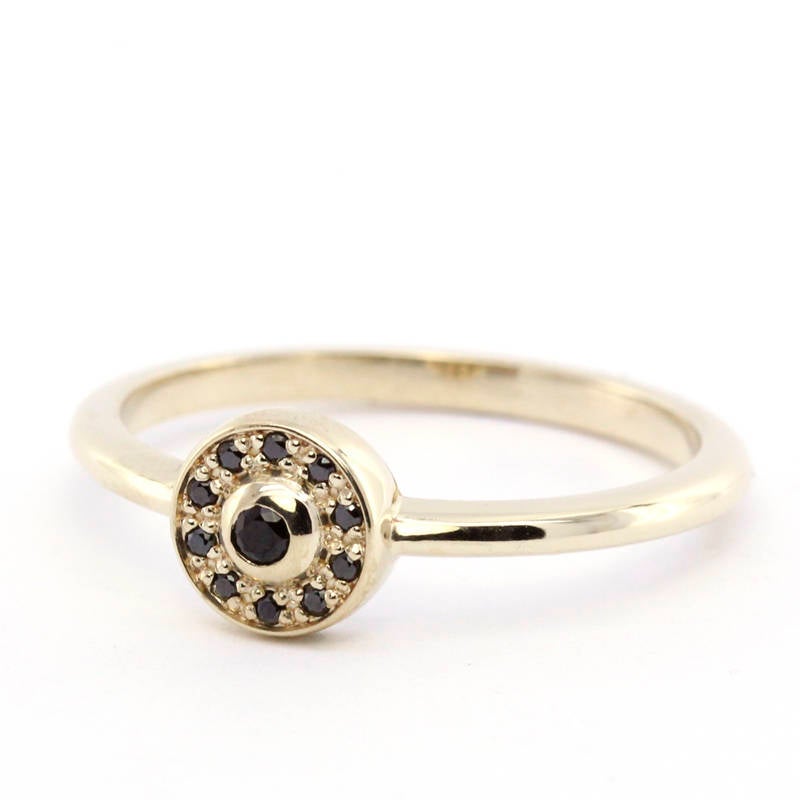 Engagement Ring, Black Diamond ring, Halo ring, Promise Ring,  round Halo Engagement Ring, Halo Diamond Ring, Cluster Ring Black Diamonds - NOOI JEWELRY