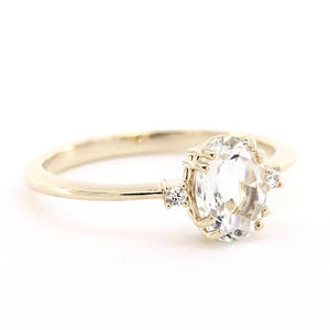 Oval engagement ring, three stone white topaz and diamond simple ring - NOOI JEWELRY
