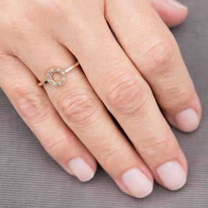engagement ring, Open circle ring, Gold karma ring, circle ring black diamonds, minimalist ring, geometric ring, diamond ring, simple o ring - NOOI JEWELRY