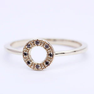 engagement ring, Open circle ring, Gold karma ring, circle ring black diamonds, minimalist ring, geometric ring, diamond ring, simple o ring - NOOI JEWELRY