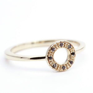 engagement ring, Open circle ring, Gold karma ring, circle ring black diamonds, minimalist ring, geometric ring, diamond ring, simple o ring - NOOI JEWELRY