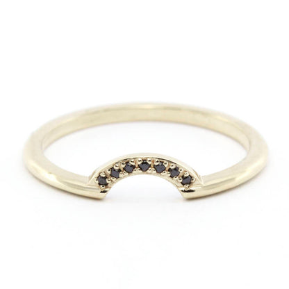 Diamond Wedding Band, Curved Diamond Wedding Band 18K Yellow Gold, Crown Wedding Ring, Curved Diamond Band, Wedding Ring Set - NOOI JEWELRY