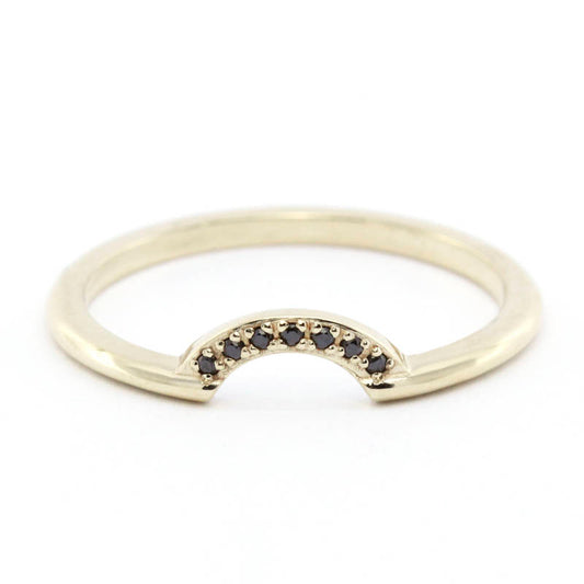 Diamond Wedding Band, Curved Diamond Wedding Band 18K Yellow Gold, Crown Wedding Ring, Curved Diamond Band, Wedding Ring Set - NOOI JEWELRY