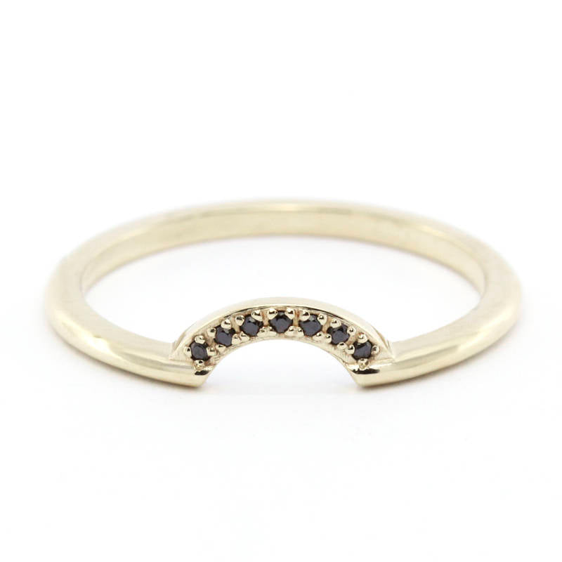 Diamond Wedding Band, Curved Diamond Wedding Band 18K Yellow Gold, Crown Wedding Ring, Curved Diamond Band, Wedding Ring Set - NOOI JEWELRY