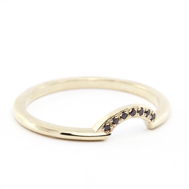 Diamond Wedding Band, Curved Diamond Wedding Band 18K Yellow Gold, Crown Wedding Ring, Curved Diamond Band, Wedding Ring Set - NOOI JEWELRY