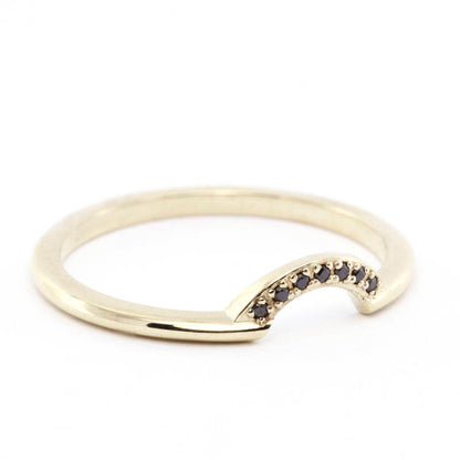 Diamond Wedding Band, Curved Diamond Wedding Band 18K Yellow Gold, Crown Wedding Ring, Curved Diamond Band, Wedding Ring Set - NOOI JEWELRY